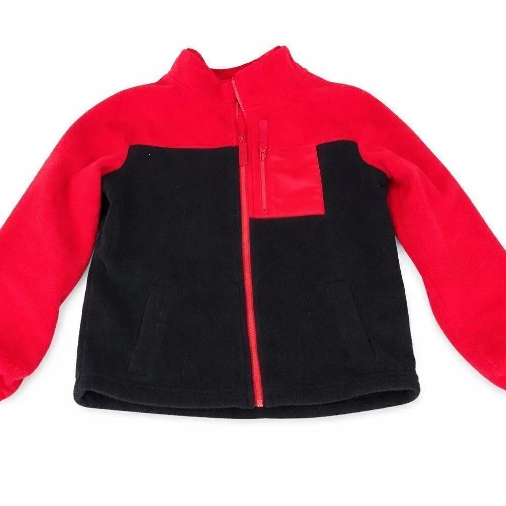 Boys Fleece Zip Up Jacket Size 8 Red Black Lightweight School Coat Playwear